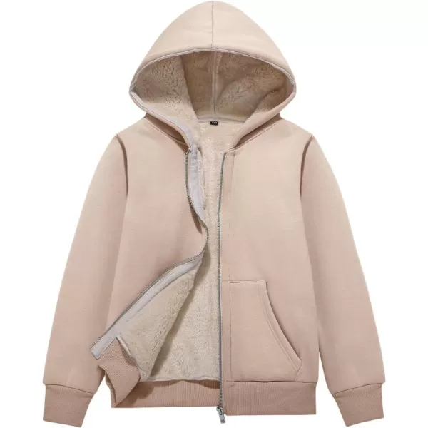 Flygo Unisex Boys Girls Fleece Jacket Hoodie Sherpa Lined Zip Up Hooded Sweatshirt Kids Winter Jackets