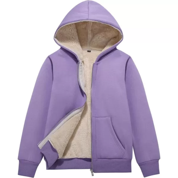 Flygo Unisex Boys Girls Fleece Jacket Hoodie Sherpa Lined Zip Up Hooded Sweatshirt Kids Winter Jackets