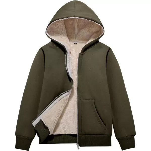 Flygo Unisex Boys Girls Fleece Jacket Hoodie Sherpa Lined Zip Up Hooded Sweatshirt Kids Winter Jackets