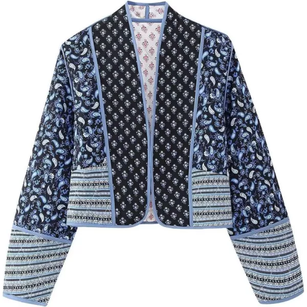 Flygo Women Cropped Puffer Jacket Cardigan Floral Printed Quilted Coats Lightweight Open Front Crop Padded Down Jackets