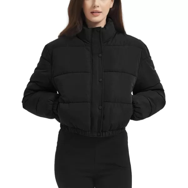 Flygo Women Cropped Puffer Jacket Cardigan Floral Printed Quilted Coats Lightweight Open Front Crop Padded Down Jackets