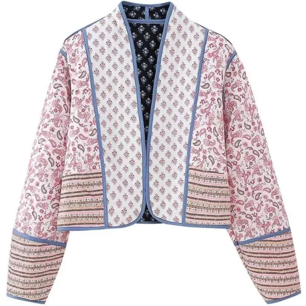 Flygo Women Cropped Puffer Jacket Cardigan Floral Printed Quilted Coats Lightweight Open Front Crop Padded Down Jackets