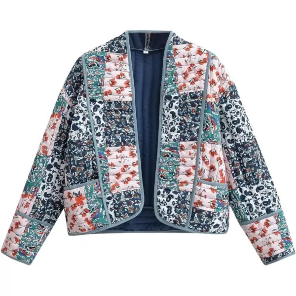 Flygo Women Cropped Puffer Jacket Cardigan Floral Printed Quilted Coats Lightweight Open Front Crop Padded Down Jackets