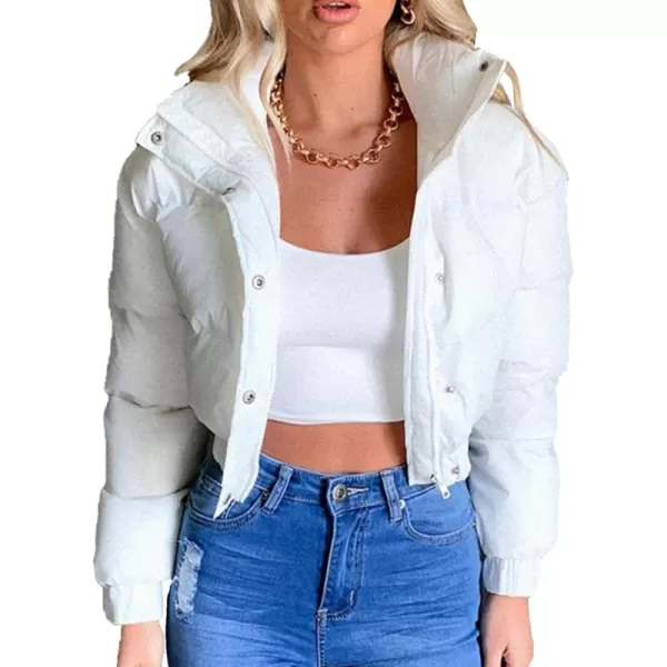 Flygo Women's Cropped Puffer Jacket Full Zip Long Sleeve Padded Down Coat