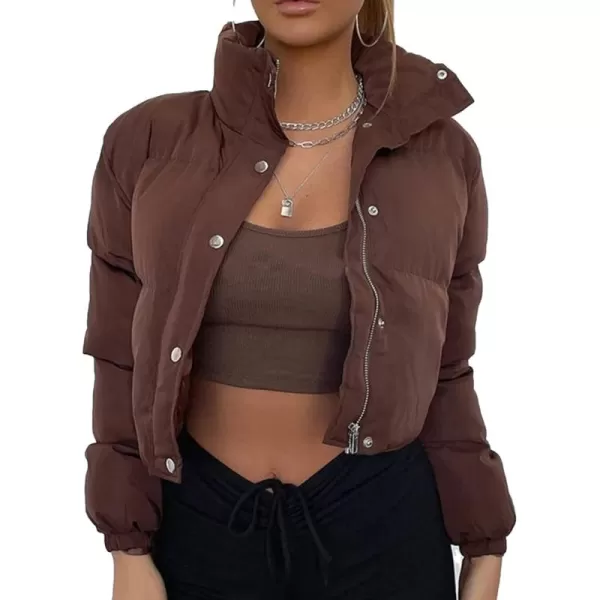Flygo Women's Cropped Puffer Jacket Full Zip Long Sleeve Padded Down Coat