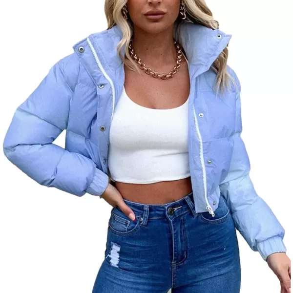 Flygo Women's Cropped Puffer Jacket Full Zip Long Sleeve Padded Down Coat