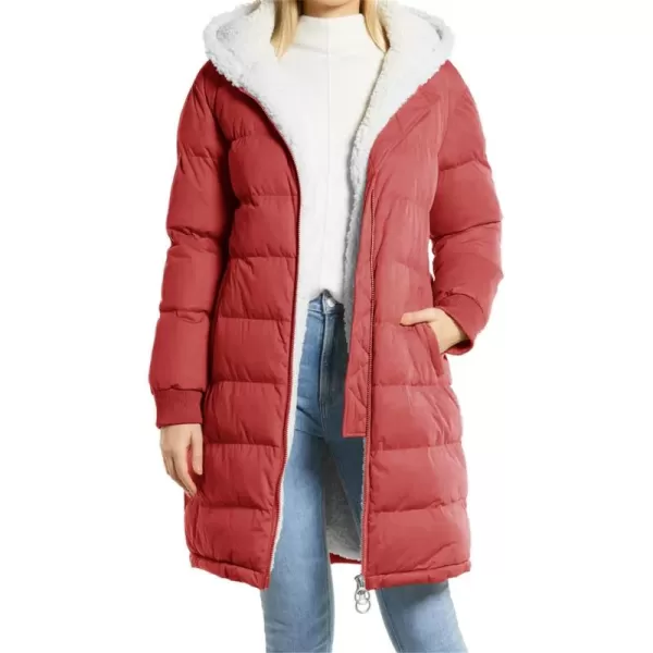 Flygo Womens Long Hooded Puffer Jacket Sherpa Fleece Lined Winter Warm Coat