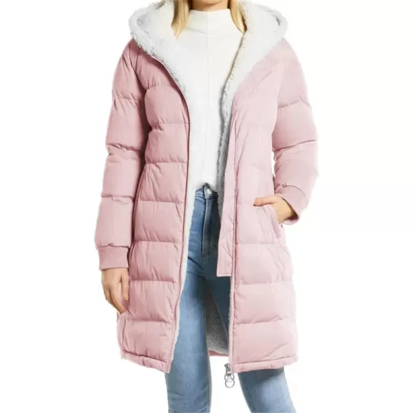 Flygo Womens Long Hooded Puffer Jacket Sherpa Fleece Lined Winter Warm Coat