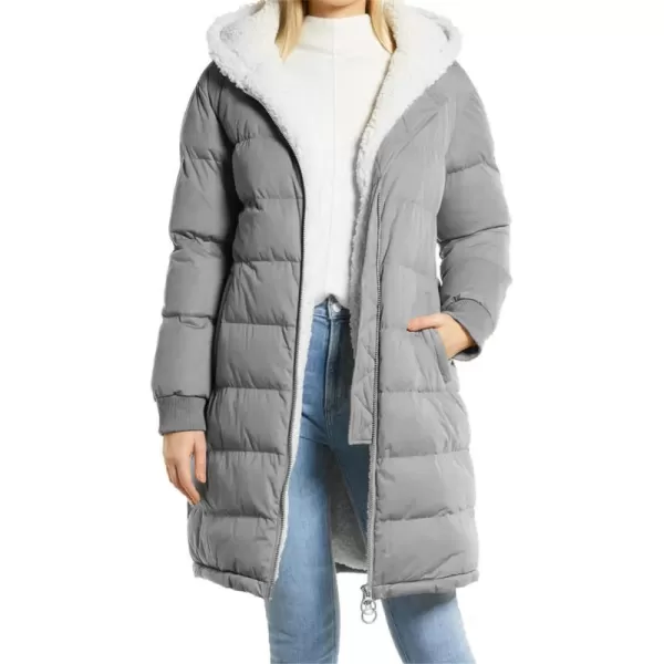 Flygo Womens Long Hooded Puffer Jacket Sherpa Fleece Lined Winter Warm Coat