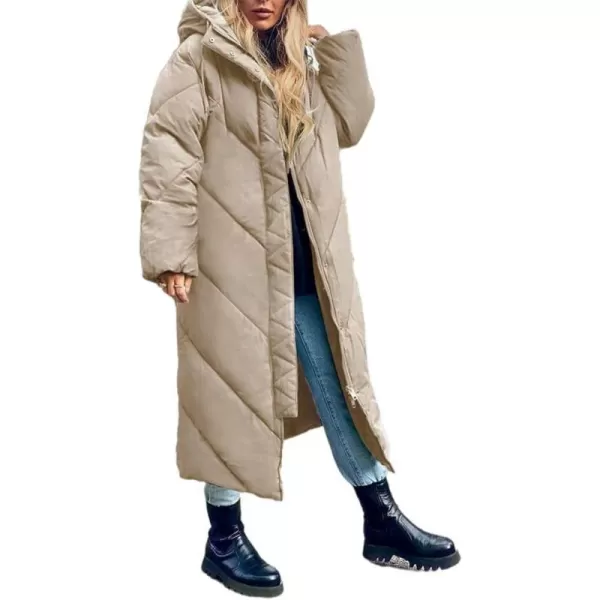 Flygo Womens Long Puffer Coat Long Sleeve Padded Winter Down Coats Hooded Parka Jacket