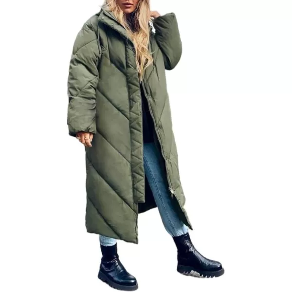 Flygo Womens Long Puffer Coat Long Sleeve Padded Winter Down Coats Hooded Parka Jacket