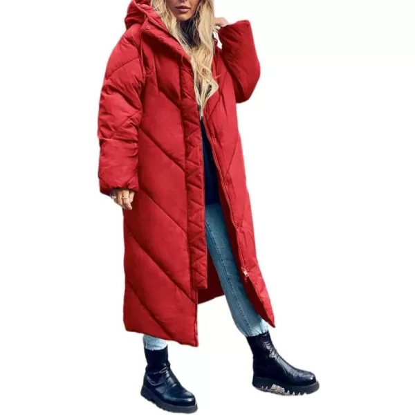 Flygo Womens Long Puffer Coat Long Sleeve Padded Winter Down Coats Hooded Parka Jacket