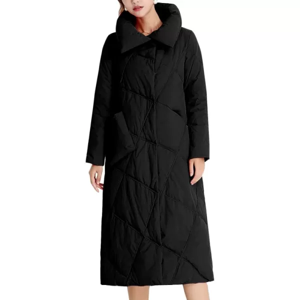 Flygo Women's Thickened Diamond Quilted Puffer Jacket Winter Maxi Long Down Coat