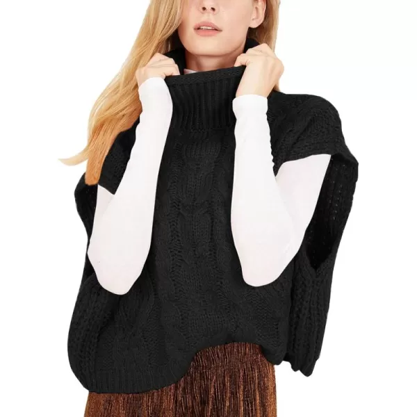 Flygo Womens Turtleneck Cable Sweater Vest Knit Oversized Loose Fit Solid Pullover Sweaters Cap Sleeve Crop Tops