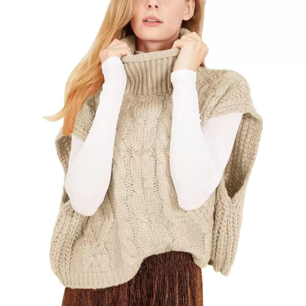 Flygo Womens Turtleneck Cable Sweater Vest Knit Oversized Loose Fit Solid Pullover Sweaters Cap Sleeve Crop Tops
