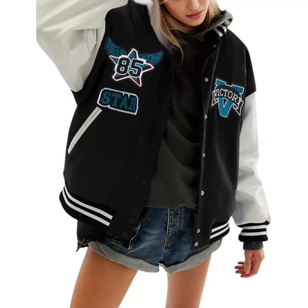 Flygo Womens Varsity Jacket Vintage Quilted Lined Baseball Letterman Jackets Y2K Streetwear