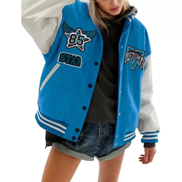 Flygo Womens Varsity Jacket Vintage Quilted Lined Baseball Letterman Jackets Y2K Streetwear