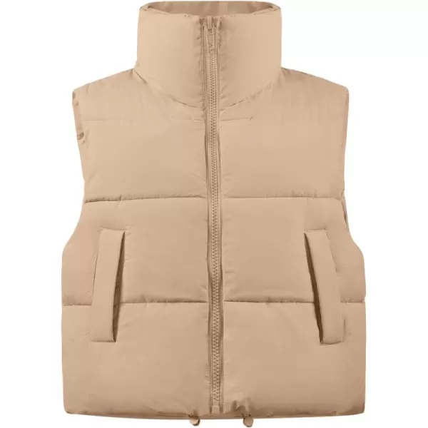 Flygo Women's Winter Crop Vest Sleeveless Quilted Puffer Vest Padded Gilet Jacket Warm Outerwear Pockets