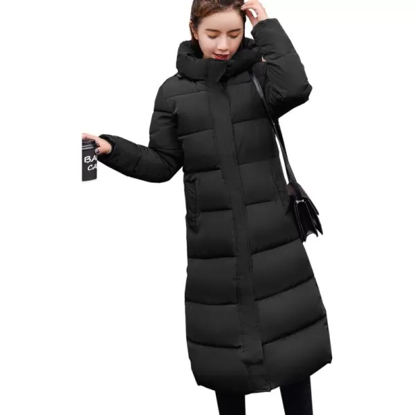 Flygo Women's Winter Long Add Down Quilted Coat Hooded Puffer Jacket
