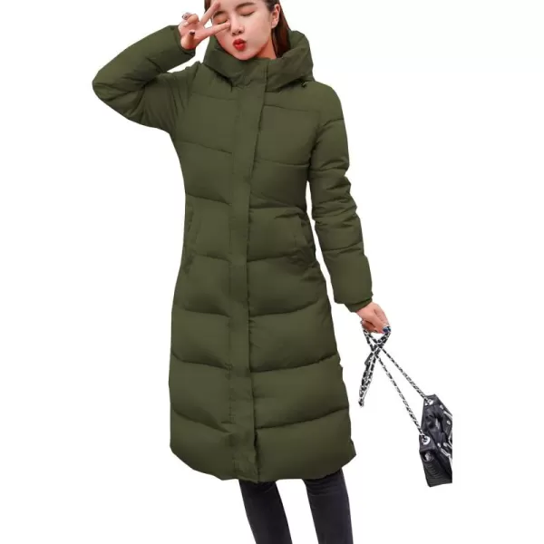 Flygo Women's Winter Long Add Down Quilted Coat Hooded Puffer Jacket