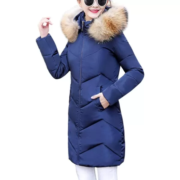 Flygo Women's Winter Quilted Coat Faux Fur Hooded Down Chevron Puffer Jacket