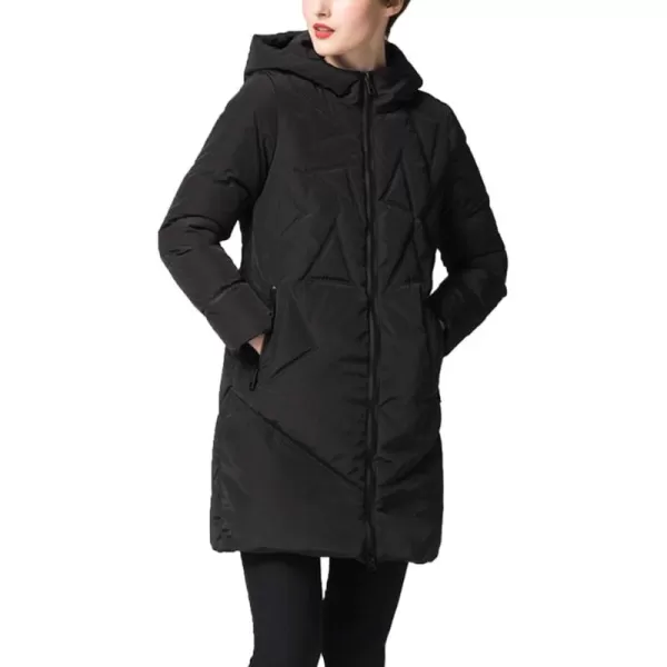 Flygo Women's Winter Warm Quilted Down Coat Hooded Mid-Long Puffer Jacket