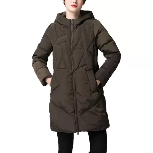 Flygo Women's Winter Warm Quilted Down Coat Hooded Mid-Long Puffer Jacket