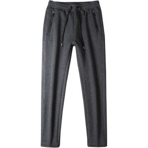 imageFlygo Mens Winter Casual Thicken Fleece Sherpa Lined Elastic Drawstring Pants Athletic Jogger TrousersGreystraight