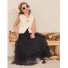 imageFlygo Tulle Skirts for Girls Long Tutu Skirt A Line Layered Ruffle Tiered Mesh Maxi Skirt Petticoat 514 YearsBlack