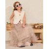 imageFlygo Tulle Skirts for Girls Long Tutu Skirt A Line Layered Ruffle Tiered Mesh Maxi Skirt Petticoat 514 YearsChampagne