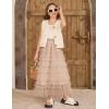 imageFlygo Tulle Skirts for Girls Long Tutu Skirt A Line Layered Ruffle Tiered Mesh Maxi Skirt Petticoat 514 YearsChampagne