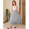 imageFlygo Tulle Skirts for Girls Long Tutu Skirt A Line Layered Ruffle Tiered Mesh Maxi Skirt Petticoat 514 YearsGrey