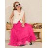 imageFlygo Tulle Skirts for Girls Long Tutu Skirt A Line Layered Ruffle Tiered Mesh Maxi Skirt Petticoat 514 YearsHotpink