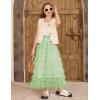 imageFlygo Tulle Skirts for Girls Long Tutu Skirt A Line Layered Ruffle Tiered Mesh Maxi Skirt Petticoat 514 YearsLight Green