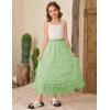 imageFlygo Tulle Skirts for Girls Long Tutu Skirt A Line Layered Ruffle Tiered Mesh Maxi Skirt Petticoat 514 YearsLight Green