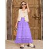 imageFlygo Tulle Skirts for Girls Long Tutu Skirt A Line Layered Ruffle Tiered Mesh Maxi Skirt Petticoat 514 YearsPurple