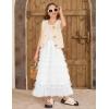 imageFlygo Tulle Skirts for Girls Long Tutu Skirt A Line Layered Ruffle Tiered Mesh Maxi Skirt Petticoat 514 YearsWhite
