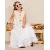 imageFlygo Tulle Skirts for Girls Long Tutu Skirt A Line Layered Ruffle Tiered Mesh Maxi Skirt Petticoat 514 YearsWhite