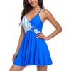 imageFlygo Womens 2 Piece Swimsuits Tankini Tummy Control Athletic QuickDry Swimdress Printed Split Skirt Padded SwimwearStripe Blue