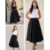 imageFlygo Womens ALine Midi Skirt Flowy Pleated High Elastic Waist Casual Swing Cotton Long Skirt with PocketBlack