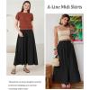 imageFlygo Womens ALine Midi Skirt Flowy Pleated High Elastic Waist Casual Swing Cotton Long Skirt with PocketBlack