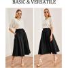 imageFlygo Womens ALine Midi Skirt Flowy Pleated High Elastic Waist Casual Swing Cotton Long Skirt with PocketBlack