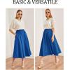 imageFlygo Womens ALine Midi Skirt Flowy Pleated High Elastic Waist Casual Swing Cotton Long Skirt with PocketBlue