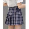 imageFlygo Womens Casual Elastic High Waist Pleated Slim Mini Aline SkirtBlue Check
