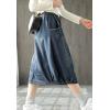 imageFlygo Womens Casual Elastic Waist Midi Long Denim Skirt with Pockets Dark Blue