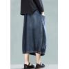 imageFlygo Womens Casual Elastic Waist Midi Long Denim Skirt with Pockets Dark Blue