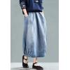 imageFlygo Womens Casual Elastic Waist Midi Long Denim Skirt with Pockets Light Blue