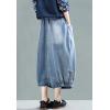 imageFlygo Womens Casual Elastic Waist Midi Long Denim Skirt with Pockets Light Blue
