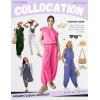 imageFlygo Womens Casual Jumpsuit Crewneck Cap Sleeve Long Wide Leg Pants One Piece Outfits Drawstring Romper with PocketsBlue