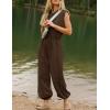 imageFlygo Womens Casual Jumpsuit Crewneck Cap Sleeve Long Wide Leg Pants One Piece Outfits Drawstring Romper with PocketsCoffee
